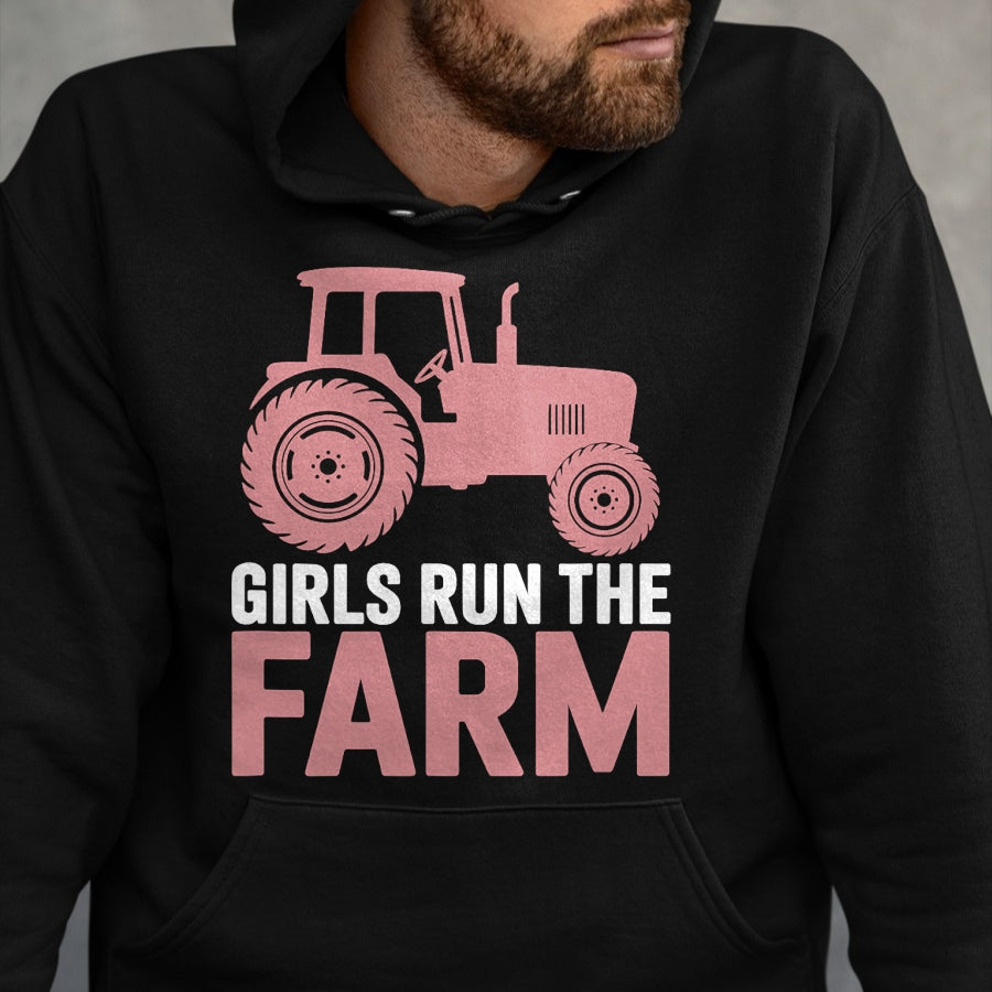 Best Farmer Life Shirt, Funny Farmer UnisexT-Shirt/Hoodie/Sweatshirt HLT00 - Girls Run The Farm Pink Farm Tractor Girl Women T-Shirt