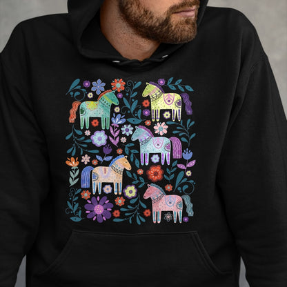Best Horse Lover Shirt , Funny Horse UnisexT-Shirt/Hoodie/Sweatshirt HLT00 - Cottagecore Dala Horse Scandinavian Folk Art Floral Animals T-Shirt