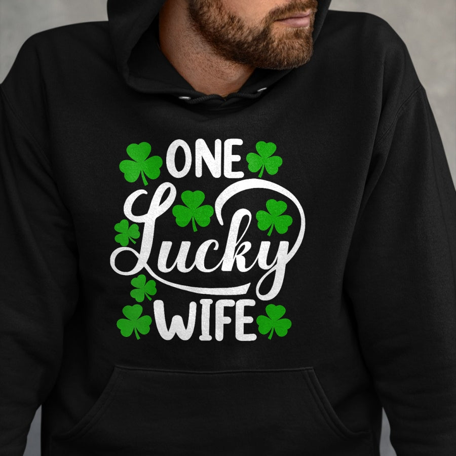 Best Wife Shirt, Wife and Husband Unisex T-Shirt/Hoodie/Sweatshirt HLT00 - Gift for wife T shirt, lucky wife   Womens One Lucky Wife Funny St Patrick's Day Shamrocks V-Neck T-