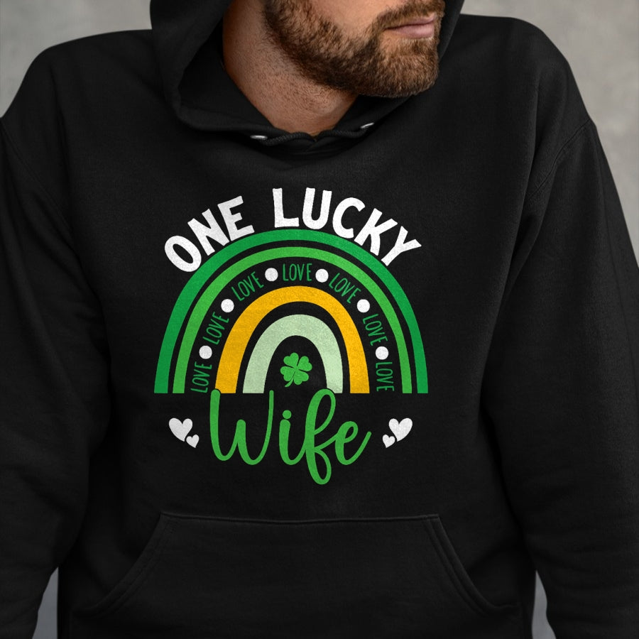 Best Wife Shirt, Wife and Husband Unisex T-Shirt/Hoodie/Sweatshirt HLT00 - Gift for wife T shirt, lucky wife   Womens One Lucky Wife Boho Rainbow Irish Saint Patrick's Day Tan (1)
