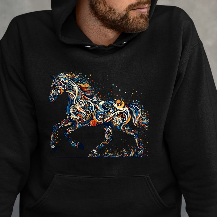 Best Horse Lover Shirt , Funny Horse UnisexT-Shirt/Hoodie/Sweatshirt HLT00 - Elegant Galloping Horse with Intricate Colorful Details Long Sleeve T-Shirt