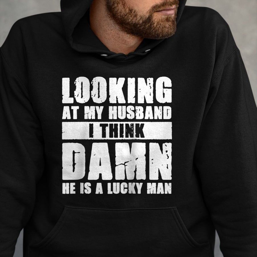 Best Wife Shirt, Wife and Husband Unisex T-Shirt/Hoodie/Sweatshirt HLT00 - Gift for wife T shirt, lucky wife   He is a Lucky Husband - Anniversary Gift - Man & Wife Raglan Bas