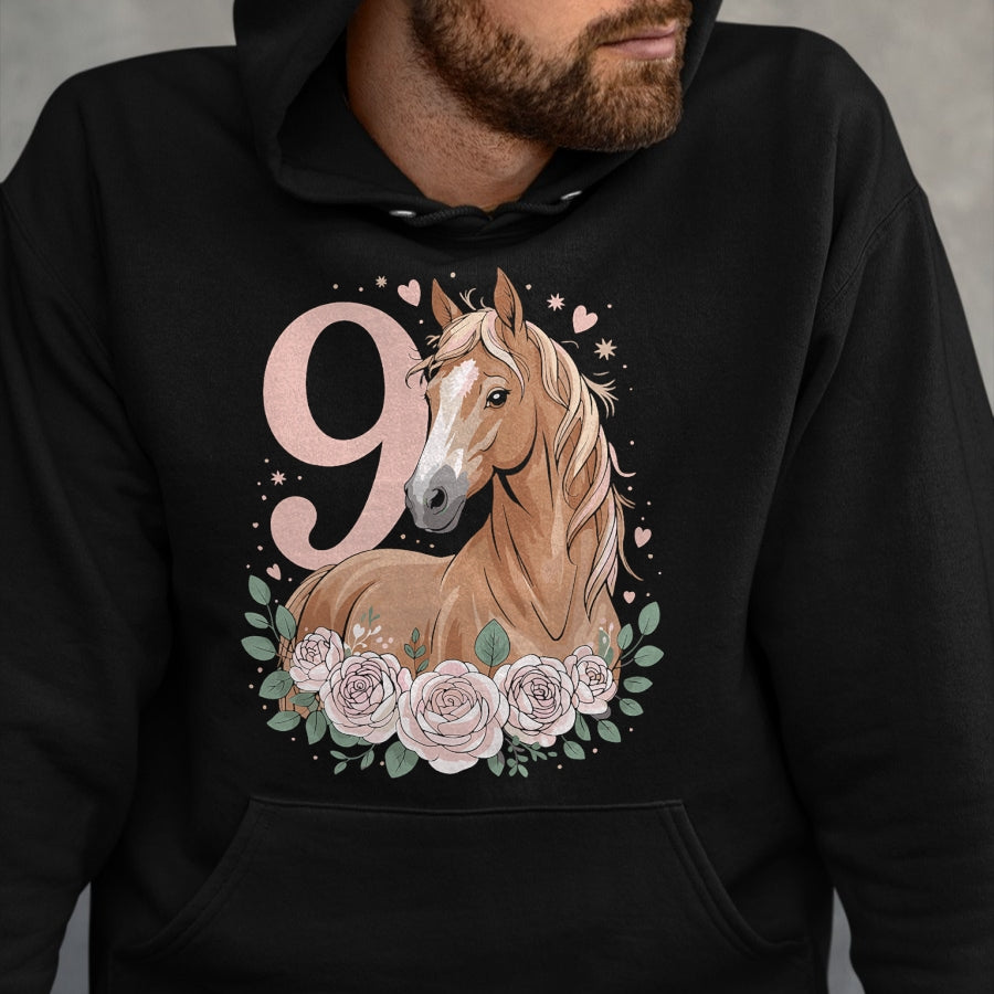 Best Horse Lover Shirt , Funny Horse UnisexT-Shirt/Hoodie/Sweatshirt HLT00 -  9th Birthday Horse Girl Design 9 Years Old Girl Horses T-Shirt