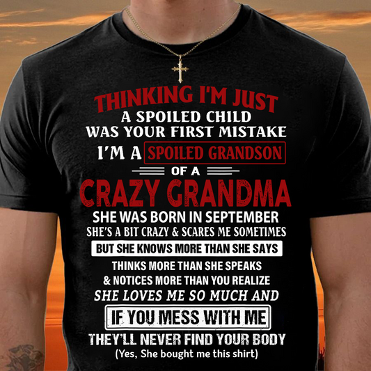 SEPTEMBER - SPOILED GRANDSON OF A CRAZY GRANDMA - GIFT FROM GRANDMA - NTTD09 (SKU-GM-GSB-09)