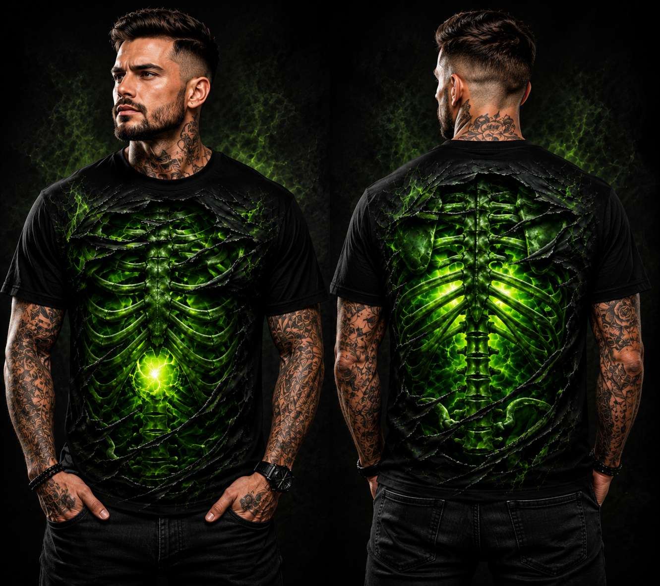 3D Skeleton T-Shirt – Funny Illusion Shirt for Men - Funny T-Shirt A04-2 NTTD00 (SKU3D2608-234)
