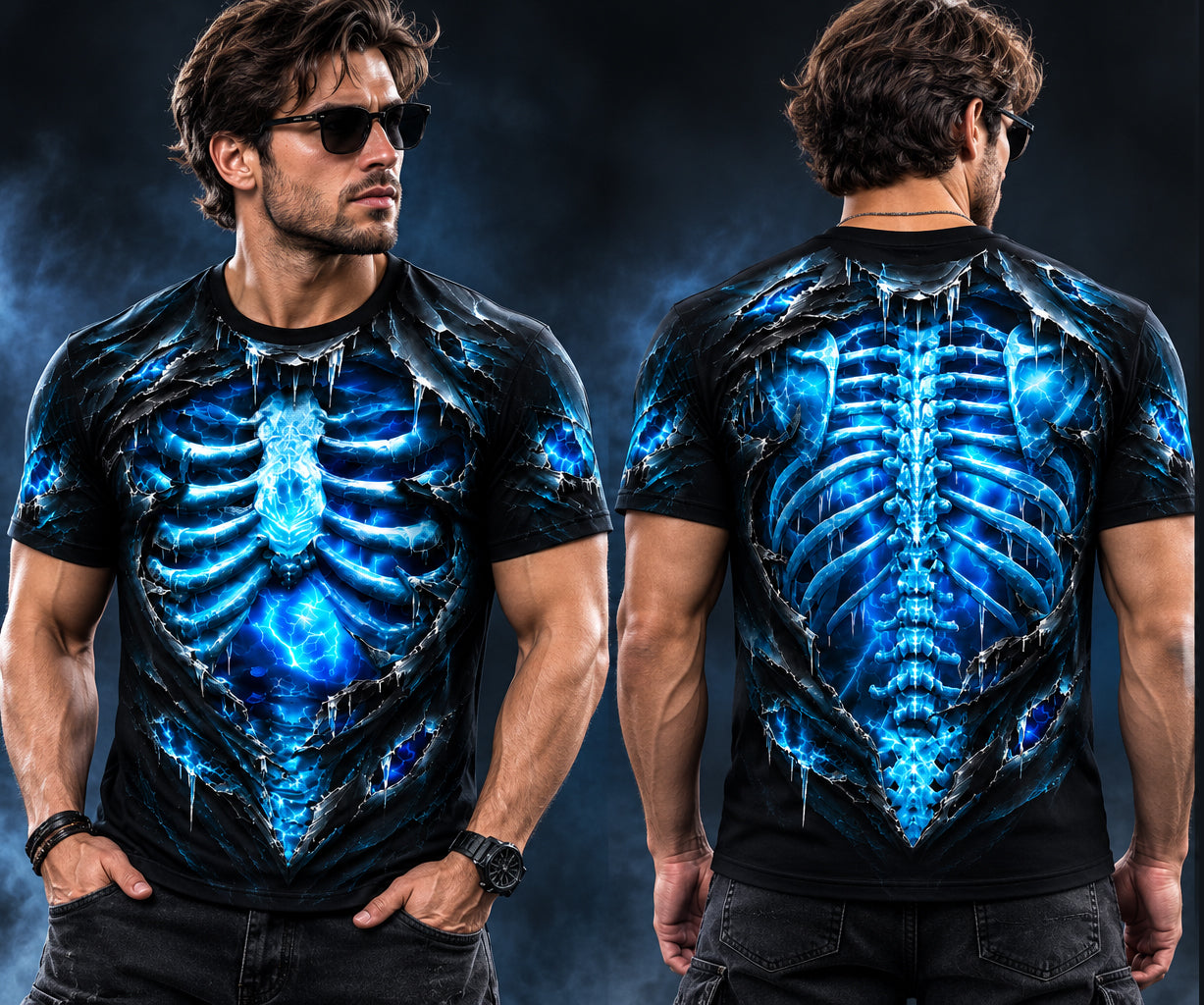 3D Skeleton T-Shirt – Funny Illusion Shirt for Men - Funny T-Shirt A04-2 NTTD00 (SKU3D2608-234)