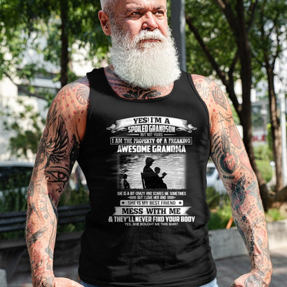 Best Grandma Shirt, Proud Grandma Unisex T-Shirt/Hoodie/Sweatshirt HLT00 - Yes I'm A Spoiled Grandson But Not Yours Property Of Grandma T-Shirt (1)