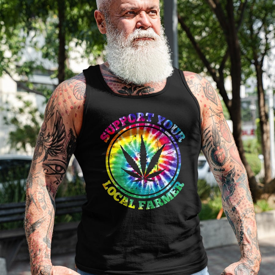 Best Farmer Life Shirt, Funny Farmer UnisexT-Shirt/Hoodie/Sweatshirt HLT00 - Retro Marijuana Support Your Local Farmer Cannabis Tie Dye Long Sleeve T-Shirt