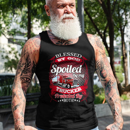 Best Wife Shirt, Wife and Husband Unisex T-Shirt/Hoodie/Sweatshirt HLT00 - Blessed By God Spoiled By My Trucker Girlfriend Wife Long Sleeve T-Shirt