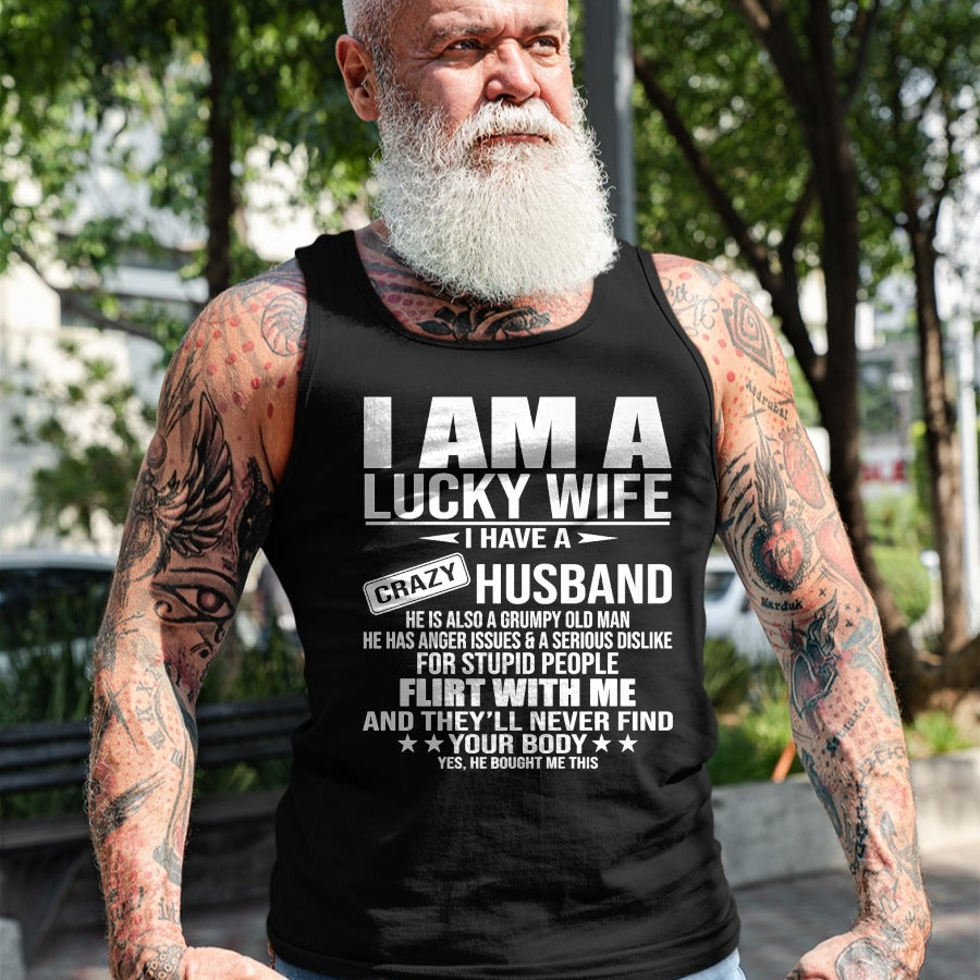 Best Wife Shirt, Wife and Husband Unisex T-Shirt/Hoodie/Sweatshirt HLT00 - Gift for wife T shirt, lucky wife   I Am A Lucky Wife I Have A Crazy Husband Premium T-Shirt (3)