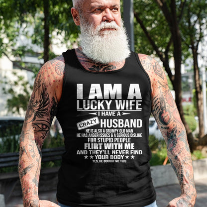 Best Wife Shirt, Wife and Husband Unisex T-Shirt/Hoodie/Sweatshirt HLT00 - Gift for wife T shirt, lucky wife   I Am A Lucky Wife I Have A Crazy Husband Premium T-Shirt (3)
