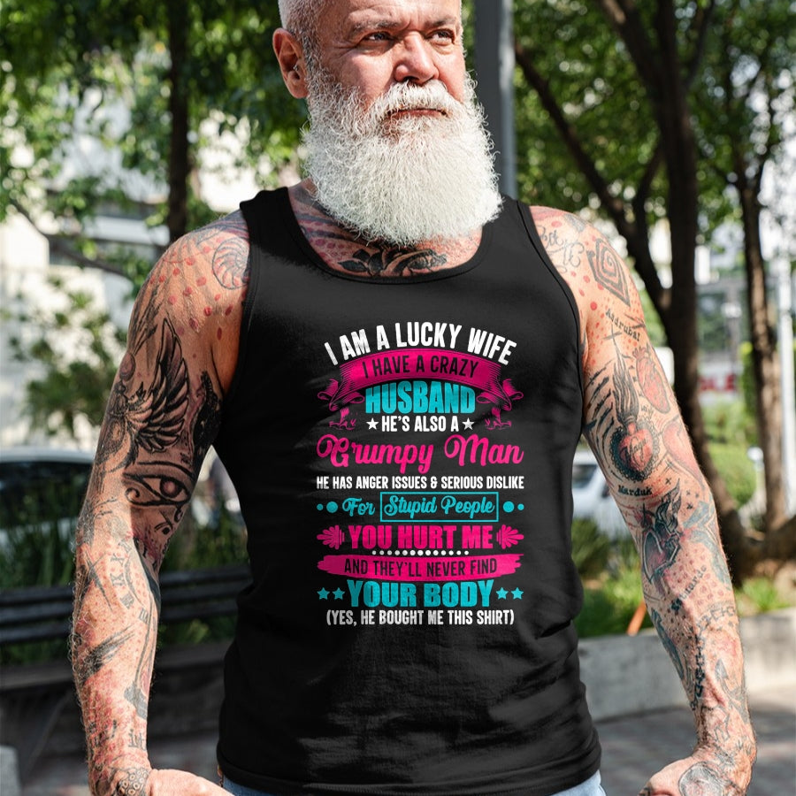 Best Wife Shirt, Wife and Husband Unisex T-Shirt/Hoodie/Sweatshirt HLT00 - Gift for wife T shirt, lucky wife   Womens I Am A Lucky Wife, I Have A Crazy Husband V-Neck T-Shirt