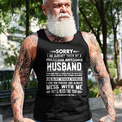 Best Wife Shirt, Wife and Husband Unisex T-Shirt/Hoodie/Sweatshirt HLT00 - Taken by a Freaking Awesome Husband Funny Wife T-Shirt