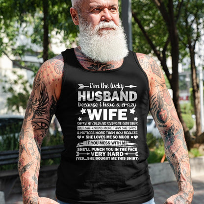Best Wife Shirt, Wife and Husband Unisex T-Shirt/Hoodie/Sweatshirt HLT00 - Gift for wife T shirt, lucky wife   I Am A Lucky Husband I Have A Crazy Wife Christmas Bday Gift T-S (1)