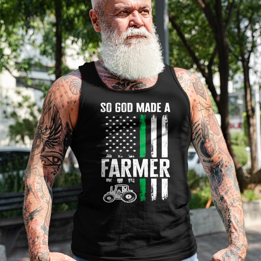 Best Farmer Life Shirt, Funny Farmer UnisexT-Shirt/Hoodie/Sweatshirt HLT00 - Patriotic American Flag Tractor So God Made A Farmer Long Sleeve T-Shirt