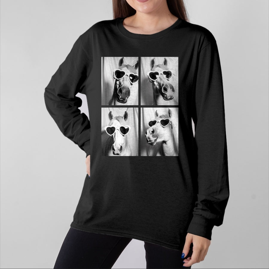 Best Horse Lover Shirt , Funny Horse UnisexT-Shirt/Hoodie/Sweatshirt HLT00 - Cute Horses with Hearts Sunglasses Funny Valentine_s Day T-Shirt