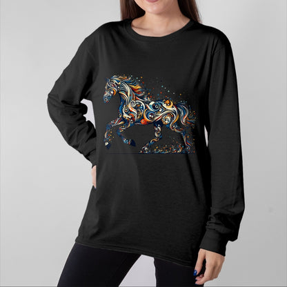 Best Horse Lover Shirt , Funny Horse UnisexT-Shirt/Hoodie/Sweatshirt HLT00 - Elegant Galloping Horse with Intricate Colorful Details Long Sleeve T-Shirt