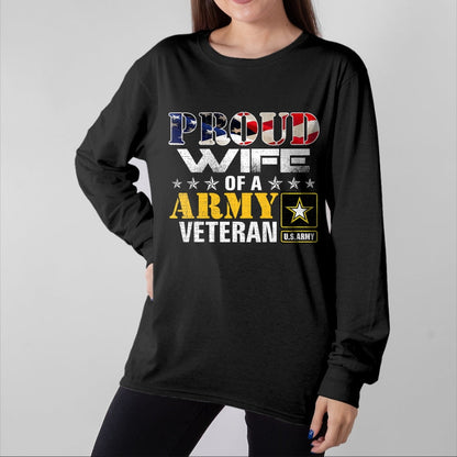 Best Wife Shirt, Wife and Husband Unisex T-Shirt/Hoodie/Sweatshirt HLT00 - Gift for wife T shirt, lucky wife   Proud Wife Of A Army Veteran American Flag Military Gift T-Shirt