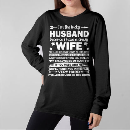 Best Wife Shirt, Wife and Husband Unisex T-Shirt/Hoodie/Sweatshirt HLT00 - Gift for wife T shirt, lucky wife   I Am A Lucky Husband I Have A Crazy Wife Christmas Bday Gift T-S (1)