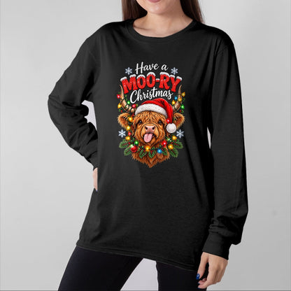 Best Farmer Life Shirt, Funny Farmer UnisexT-Shirt/Hoodie/Sweatshirt HLT00 - Have a Moo-Ry Christmas Highland Cow Christmas Farmers T-Shirt