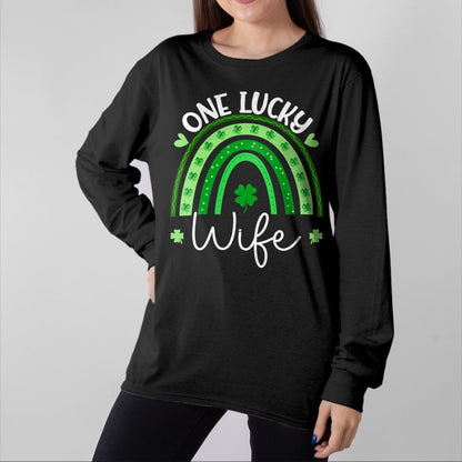Best Wife Shirt, Wife and Husband Unisex T-Shirt/Hoodie/Sweatshirt HLT00 - Gift for wife T shirt, lucky wife   One Lucky Wife Rainbow Irish St Patricks Day Shamrock T-Shirt (1)