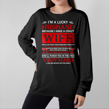 Best Wife Shirt, Wife and Husband Unisex T-Shirt/Hoodie/Sweatshirt HLT00 - Gift for wife T shirt, lucky wife   I Am A Lucky Husband I Have A Crazy Wife Valentine Gift Pullover