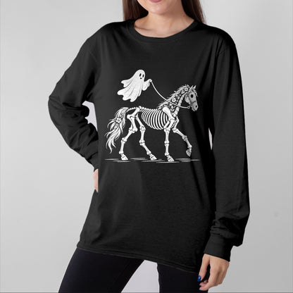 Best Horse Lover Shirt , Funny Horse UnisexT-Shirt/Hoodie/Sweatshirt HLT00 - Cute Ghost Walking Skeleton Horse Halloween T-Shirt
