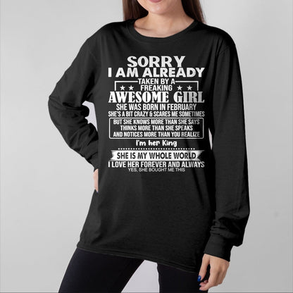 Best Wife Shirt, Wife and Husband Unisex T-Shirt/Hoodie/Sweatshirt HLT00 - Sorry I Am Already Taken By A Freaking Awesome Girl FEBRUARY T-Shirt