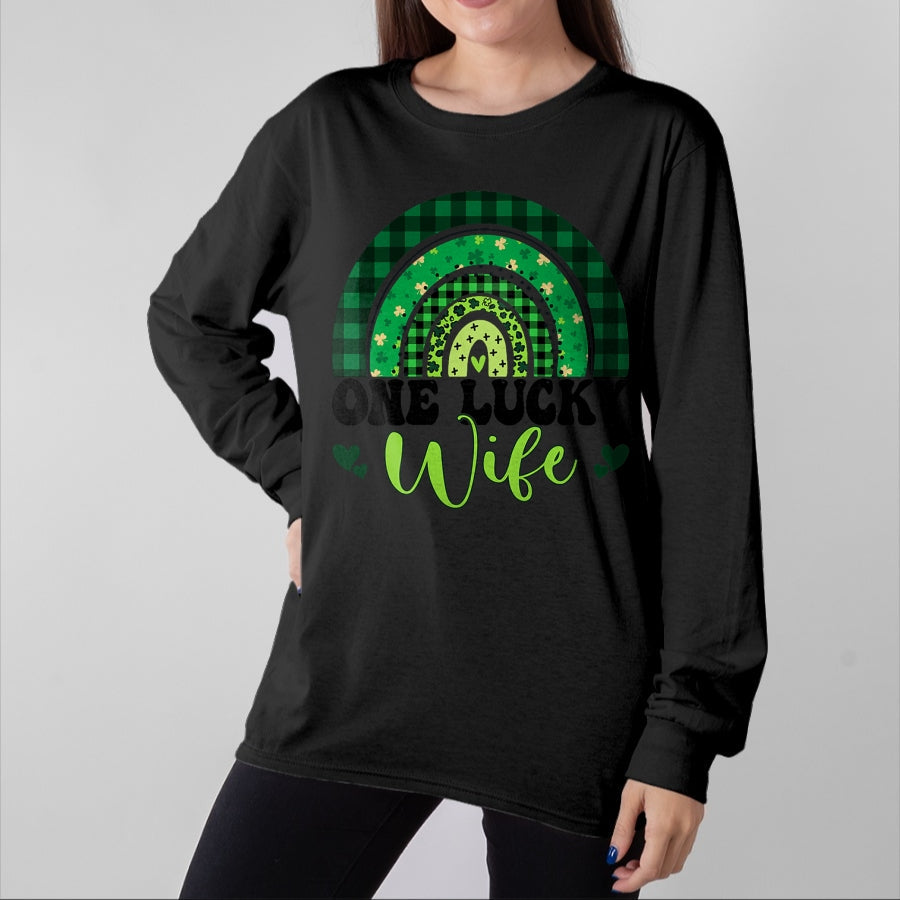 Best Wife Shirt, Wife and Husband Unisex T-Shirt/Hoodie/Sweatshirt HLT00 - Gift for wife T shirt, lucky wife   Womens One Lucky Wife Rainbow Irish St Patricks Day Shamrock Tan