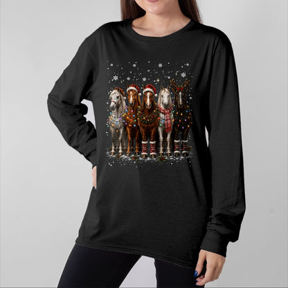 Best Horse Lover Shirt , Funny Horse UnisexT-Shirt/Hoodie/Sweatshirt HLT00 - Christmas Horses Santa Hat Lights Pajama Xmas Horse Lover T-Shirt