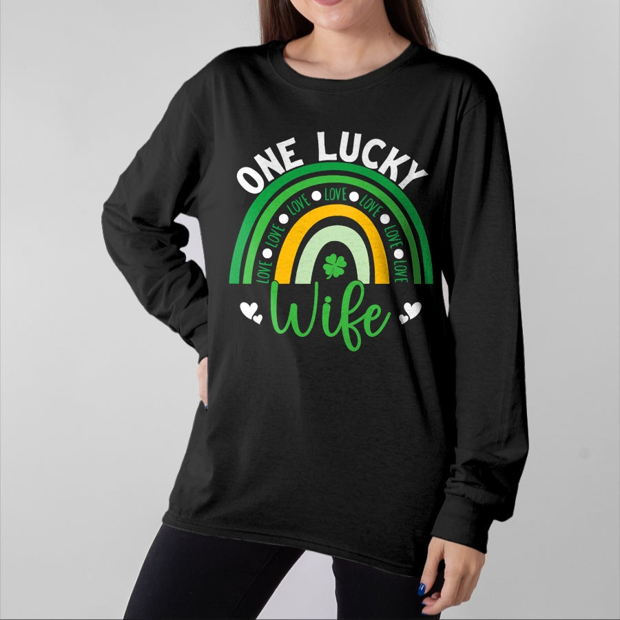 Best Wife Shirt, Wife and Husband Unisex T-Shirt/Hoodie/Sweatshirt HLT00 - Gift for wife T shirt, lucky wife   One Lucky Wife Boho Rainbow Irish Saint Patrick's Day T-Shirt