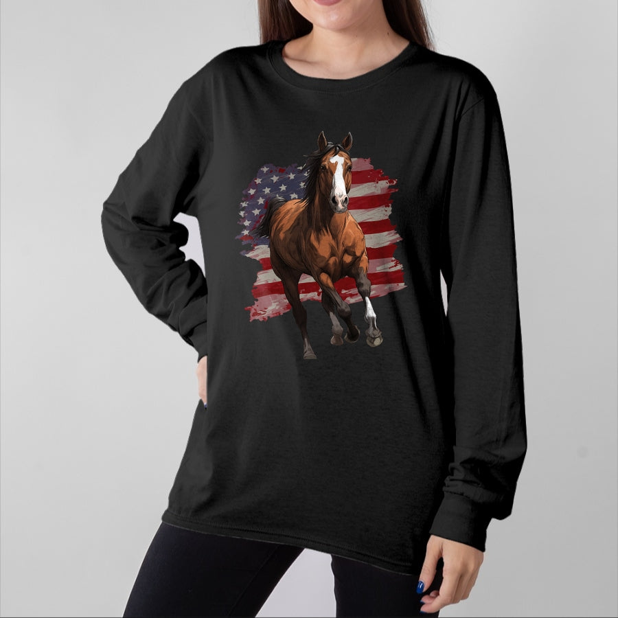 Best Horse Lover Shirt , Funny Horse UnisexT-Shirt/Hoodie/Sweatshirt HLT00 - Horse Equestrian Riding USA Flag US America American Graphic T-Shirt