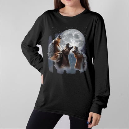 Best Horse Lover Shirt , Funny Horse UnisexT-Shirt/Hoodie/Sweatshirt HLT00 -  3 Horses Howling At The Moon Funny Horse Lover Equestrian T-Shirt, Men, Black, 3X-Large
