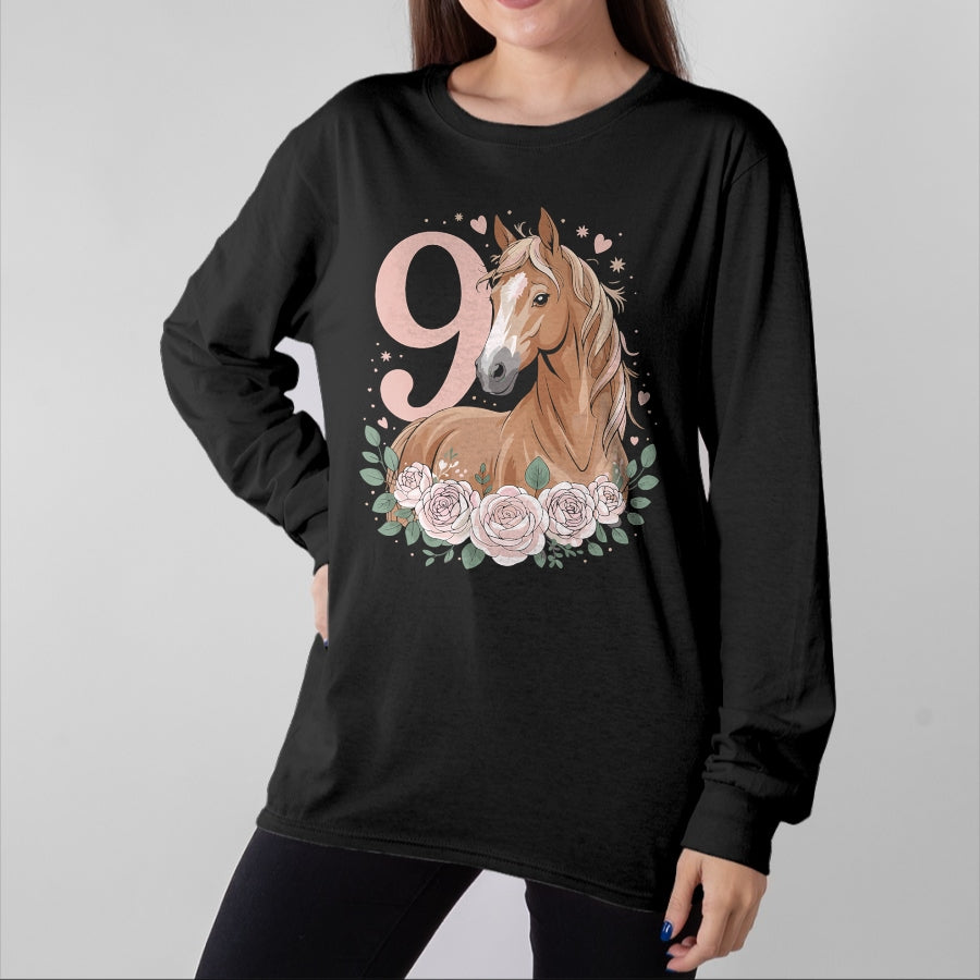 Best Horse Lover Shirt , Funny Horse UnisexT-Shirt/Hoodie/Sweatshirt HLT00 -  9th Birthday Horse Girl Design 9 Years Old Girl Horses T-Shirt