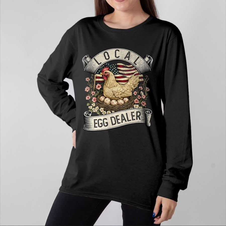 Best Farmer Life Shirt, Funny Farmer UnisexT-Shirt/Hoodie/Sweatshirt HLT00 - Local Egg Dealer  Farm Chicken with American Flag Farmer T-Shirt