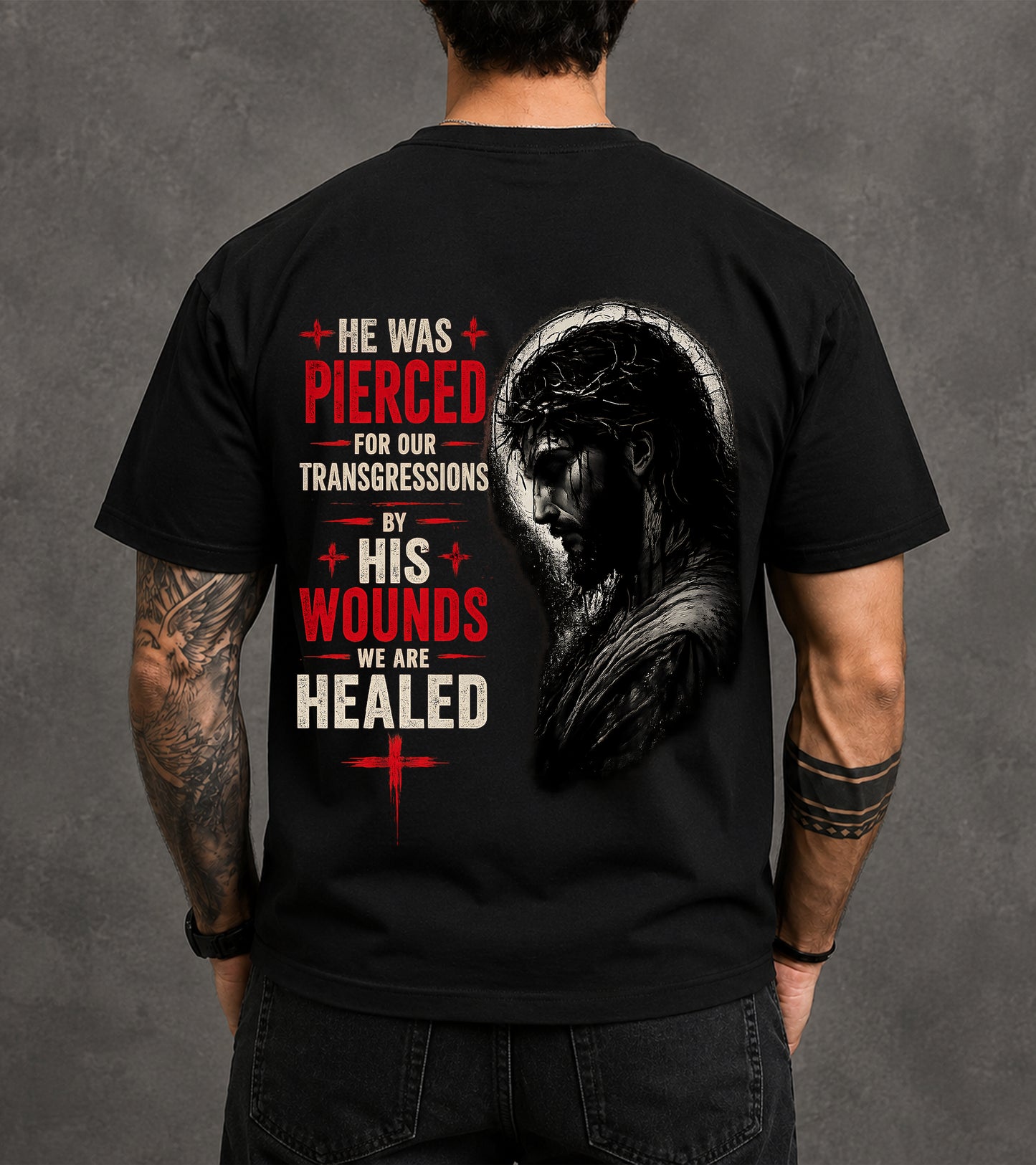 HE WAS PIERCED FOR OUR TRANSGRESSIONS  - CHRISTIAN T-SHIRT - FOR MEN NTTD00 (SKU2608-71)
