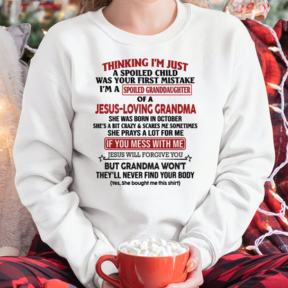 Christian Girl Shirt – Spoiled by Grandma October Edition – From Grandma to Granddaughter NTTD10 (SKU07-181-10)