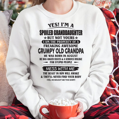 Spoiled Granddaughter of a Grumpy Grandpa Shirt August Edition – From Grandpa to Granddaughter NTTD08 (SKU07-130-08)