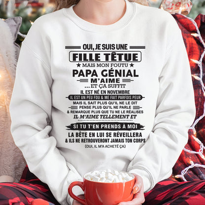 NOVEMBRE - Oui, je suis une fille têtue – T-shirt | Cadeau d’anniversaire de papa pour sa fille - nttd11 / fr11 (SKU12-214-11)