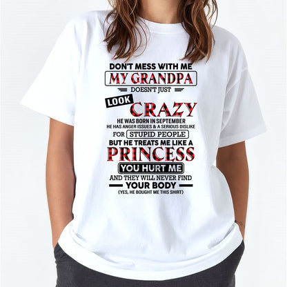 Crazy Grandpa Shirt for Girls September Edition – From Grandpa to Granddaughter NTTD09 (SKU07-131-09)