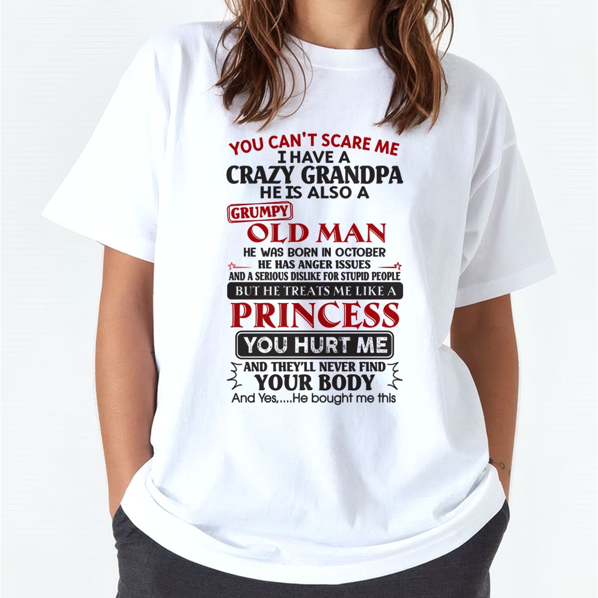 Grumpy Grandpa Girl Shirt – Don’t Mess with Me October Edition – From Grandpa to Granddaughter NTTD10 (SKU07-133-10)