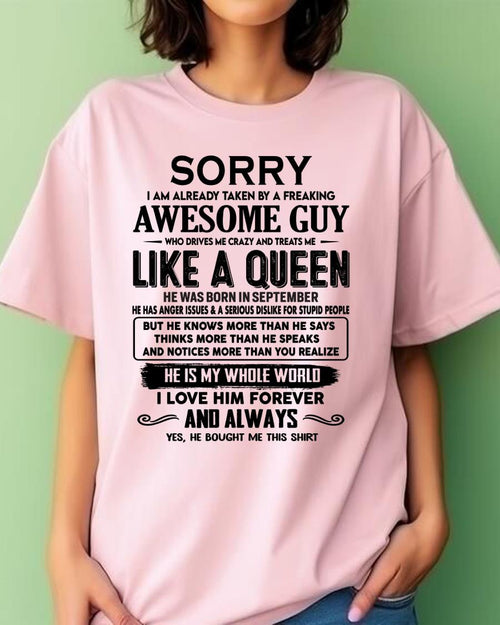 September - Sorry I am already taken by a freaking awesome guy - Gift for Wife From Husband - NGHL09 (SKU-SRG-09)