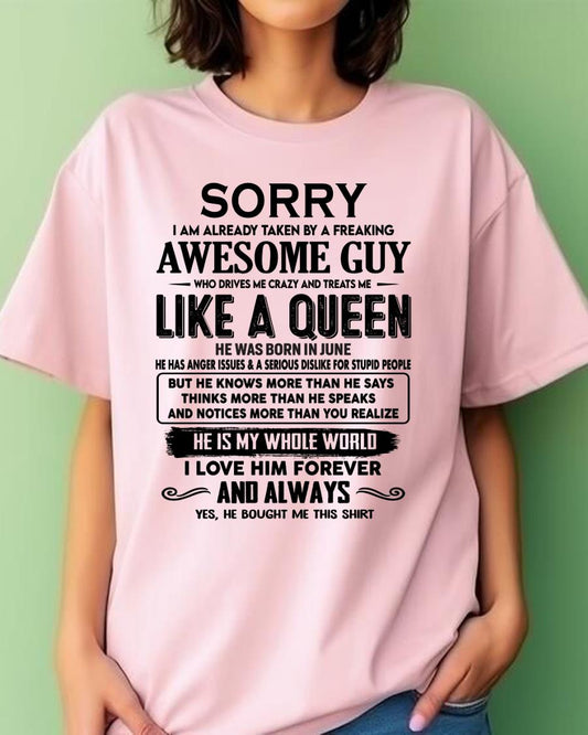 June - Sorry I am already taken by a freaking awesome guy - Gift for Wife From Husband - NGHL06 (SKU-SRG-06)