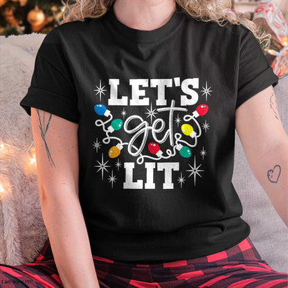 Let's Get Lit Drinking Santa Hat Christmas Lights Funny T-Shirt - Christmas Unisex T-Shirt/Hoodie/Sweatshirt - HNDS00