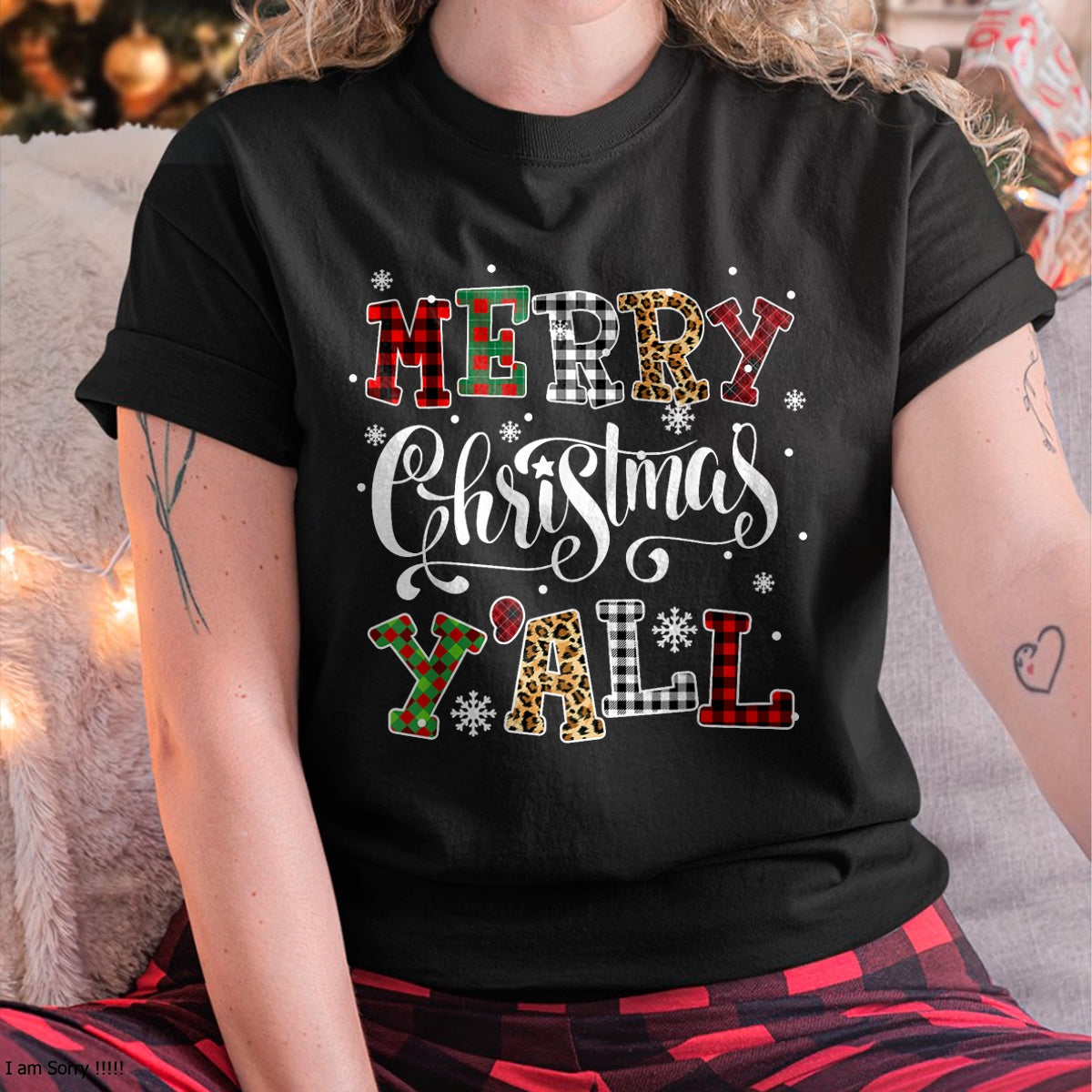 Merry Christmas Ya'll Leopard Buffalo Plaid Pajama Family T-Shirt - Christmas Unisex T-Shirt/Hoodie/Sweatshirt - HNDS00