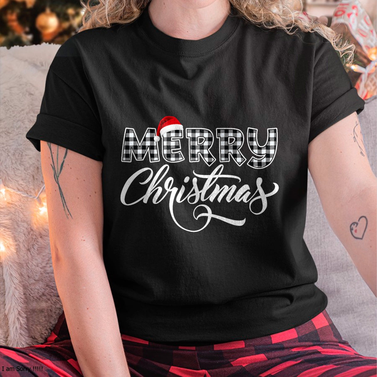 Merry Christmas Buffalo Black and White Plaid for Men Women T-Shirt - Christmas Unisex T-Shirt/Hoodie/Sweatshirt - HNDS00