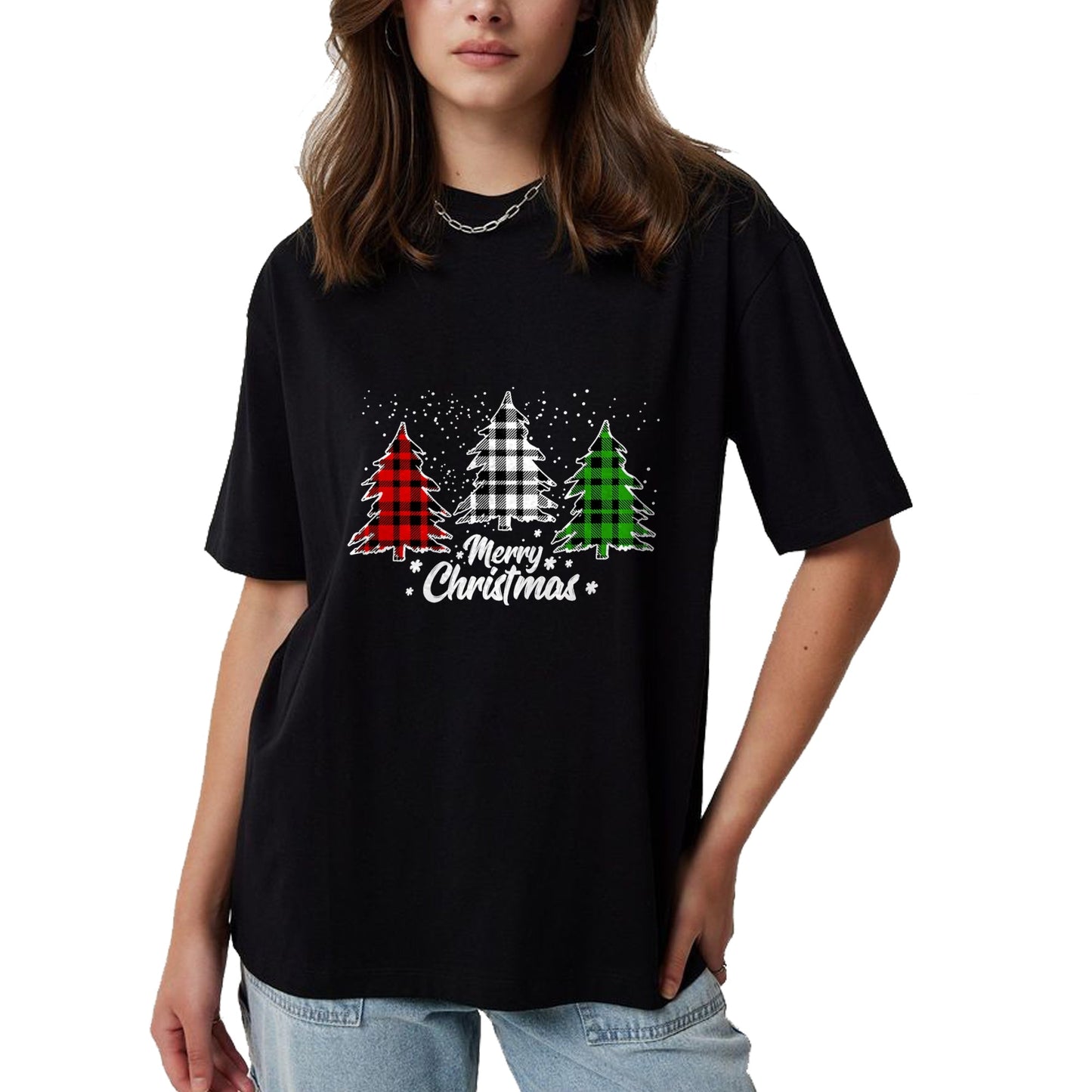 Merry Christmas Tree Xmas Buffalo Plaid Red White Green T-Shirt - Christmas Unisex T-Shirt/Hoodie/Sweatshirt - HNDS00