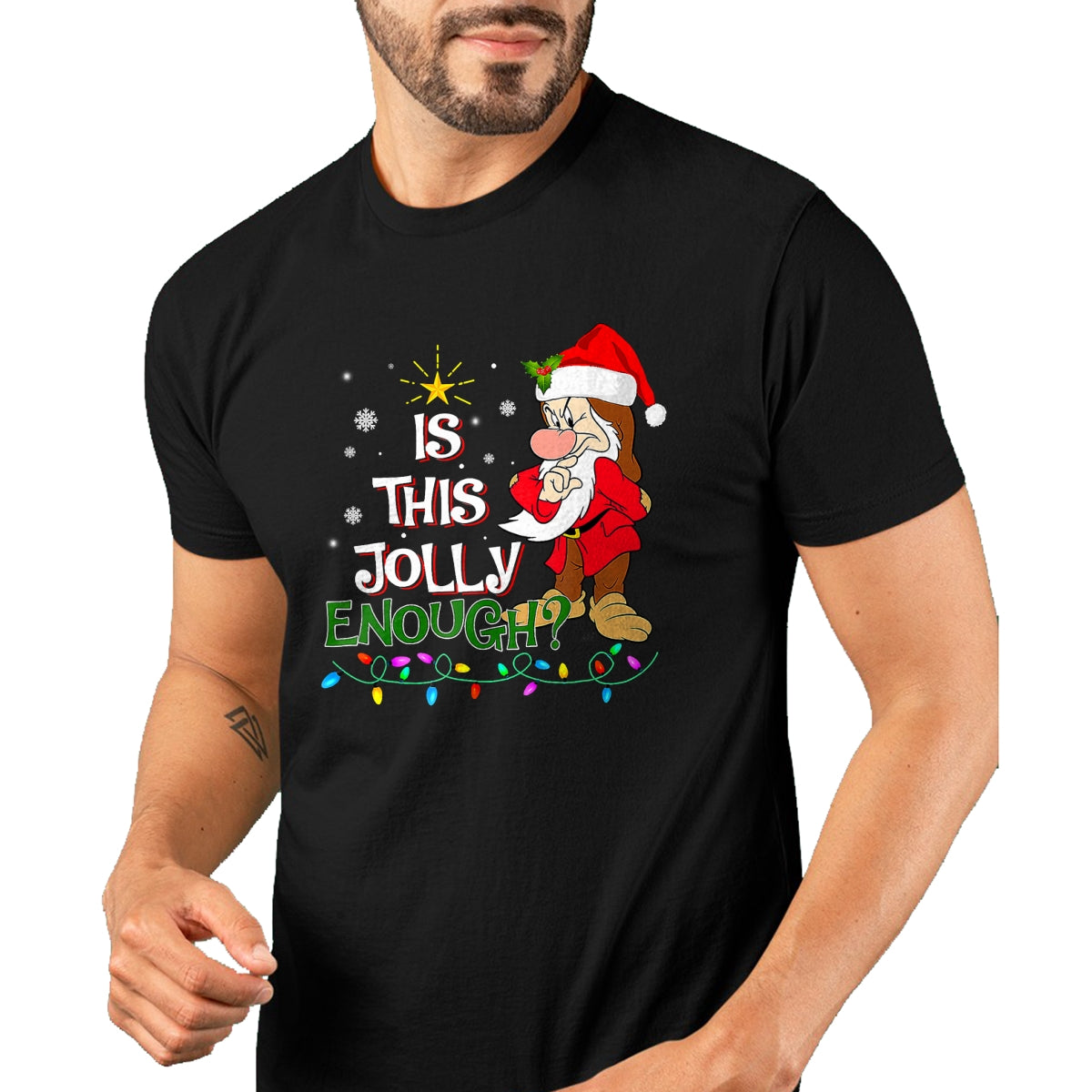 Is This Jolly Enough Grumpy Elf Pajama Christmas Lights T-Shirt - Christmas Unisex T-Shirt/Hoodie/Sweatshirt - HNDS00