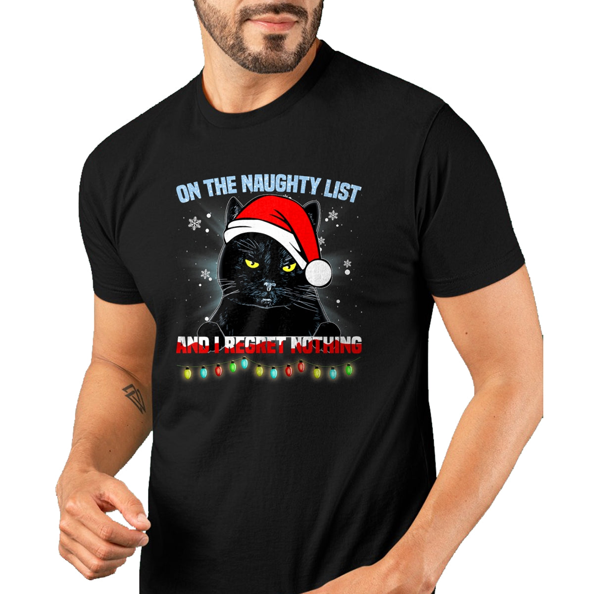 On The Naughty List And I Regret Nothing Cat Christmas T-Shirt - Christmas Unisex T-Shirt/Hoodie/Sweatshirt - HNDS00
