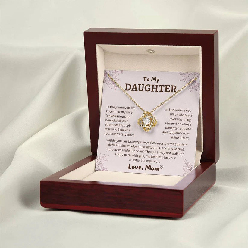 To My Daughter From Mom Necklace - Premium Love Knot Necklace